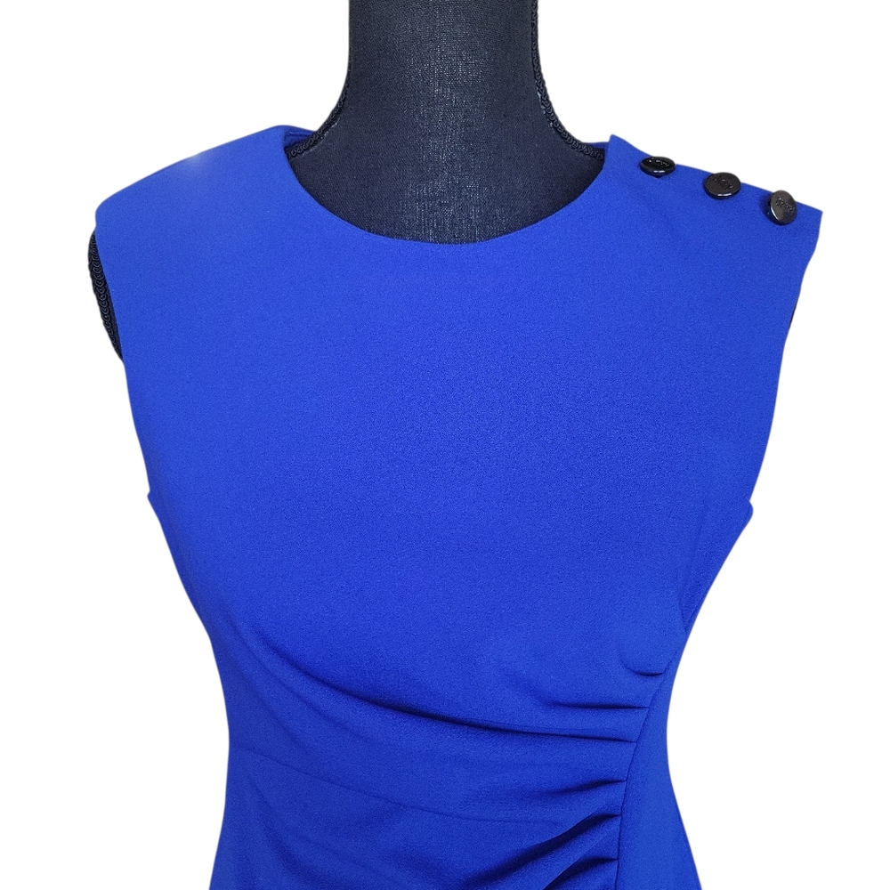 DKNY Royal Blue Midi Ruched Sheath Dress Women's Size 6 - Picture 7 of 11